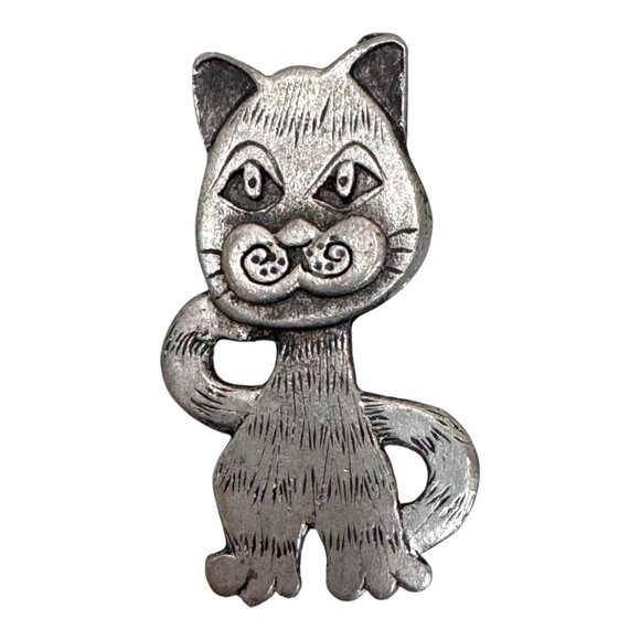 Vintage Metzke Pewter Cat Pin Brooch Kitten Kitty Anthropomorphic Sexy Pose Gift - Picture 1 of 5